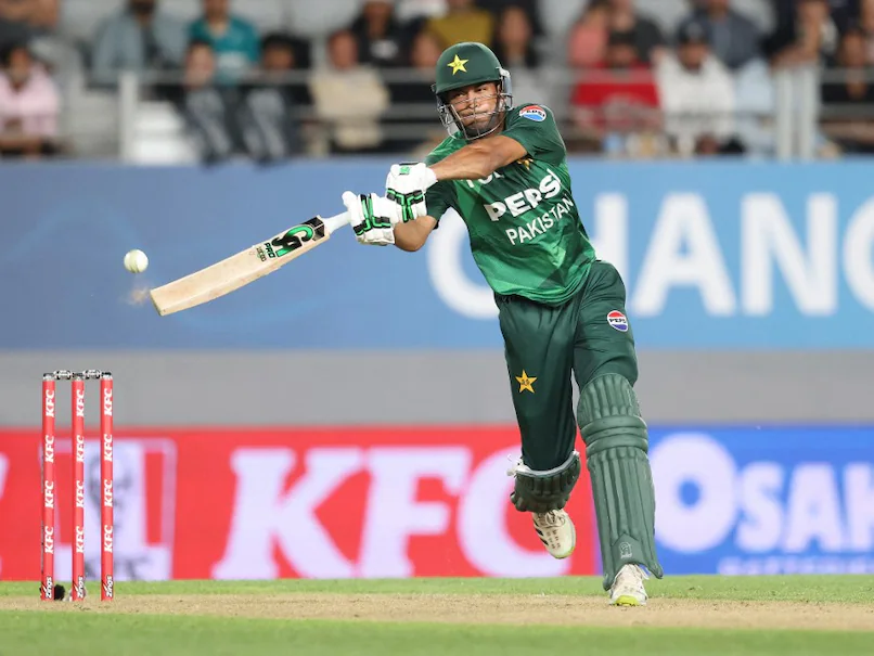 Hasan Nawaz celebrates after scoring a historic century, leading Pakistan to a thrilling victory against New Zealand in the 3rd T20I