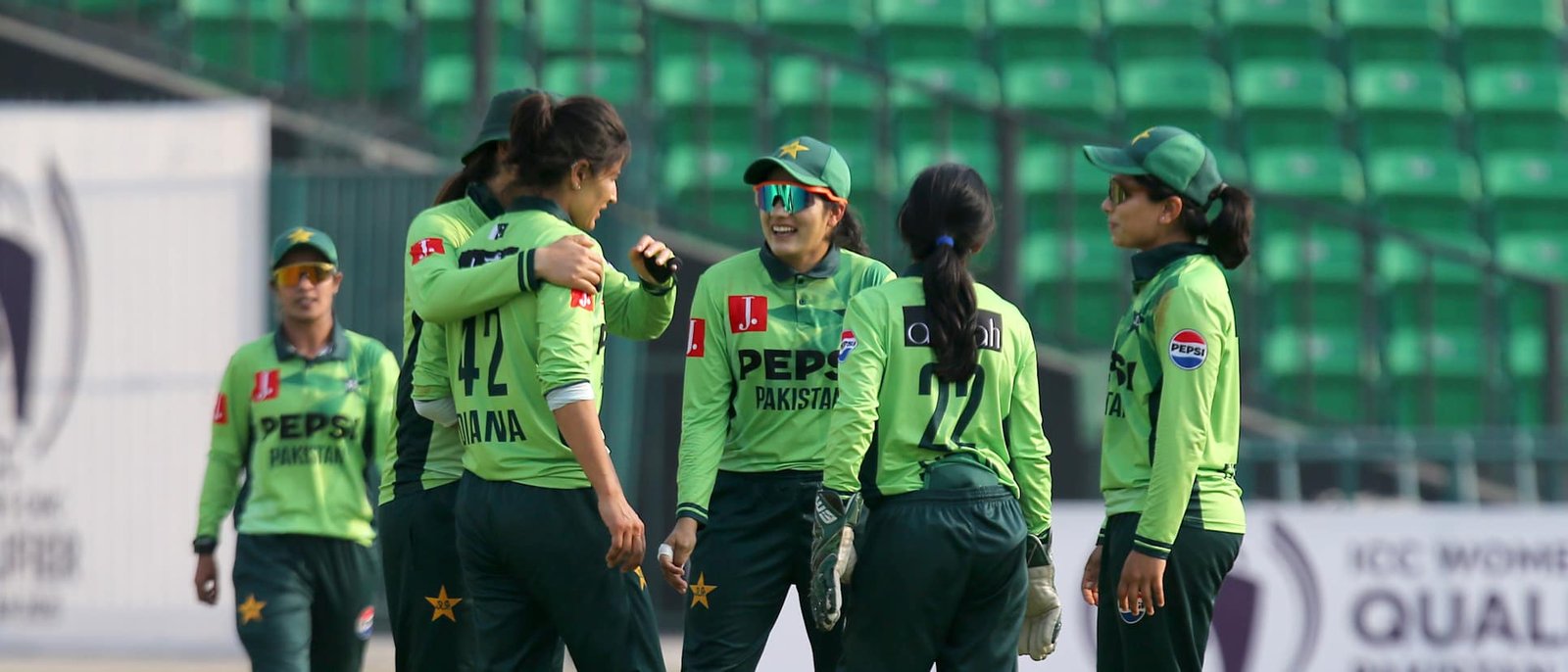 Pakistan women's cricket team celebrates qualifying for the 2025 ICC Women's Cricket World Cup