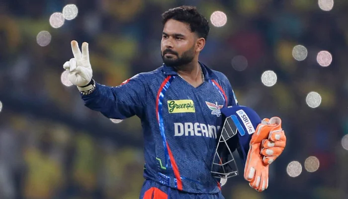 Rishabh Pant on the field during an IPL 2025 match, looking concerned