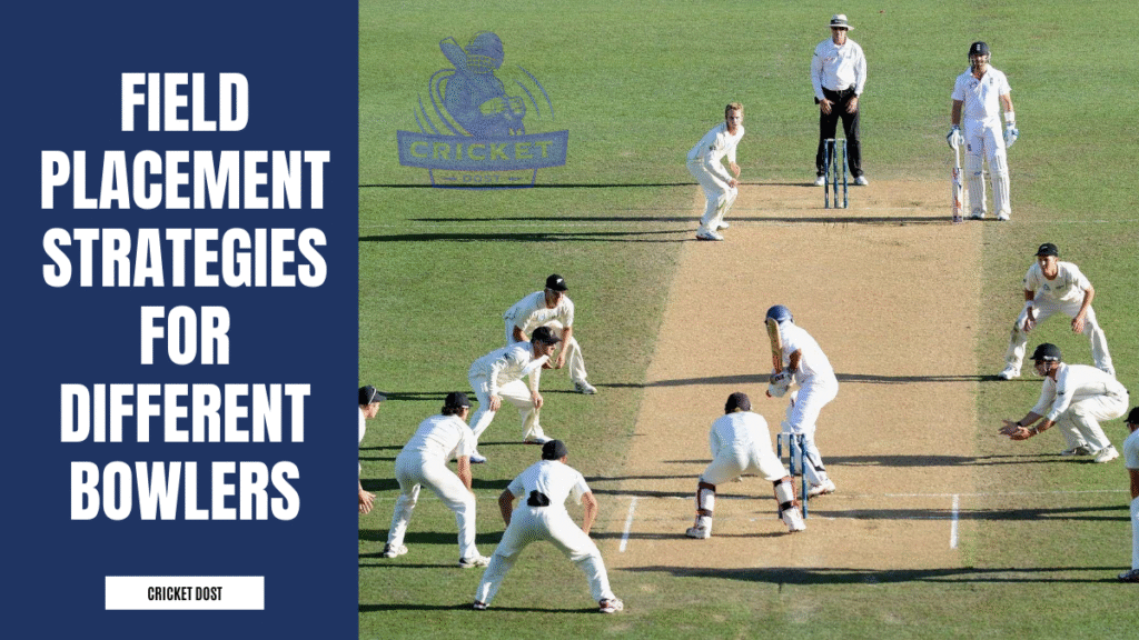 Field placement setup for different types of bowlers in cricket, including fast bowlers and spinners